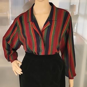 Vintage ANNE KLEIN Silk Striped Long Sleeve Blouse